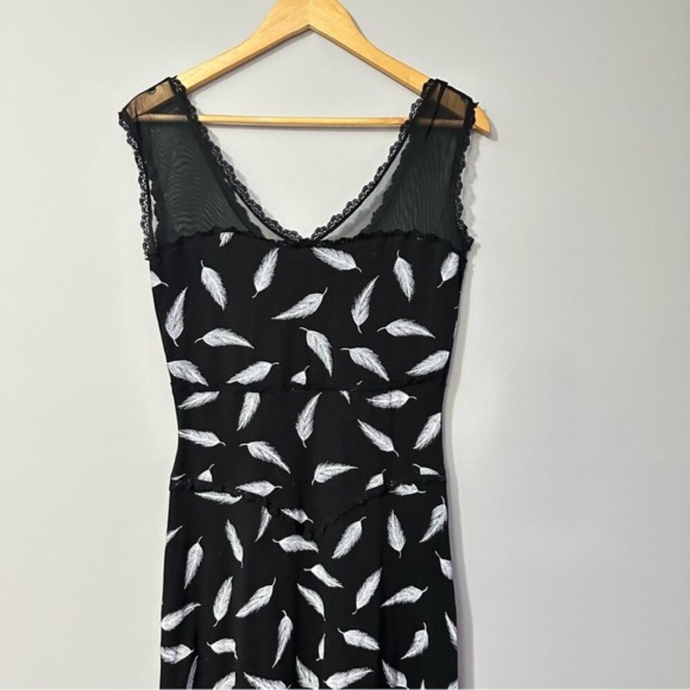 Effie’s Heart Baby Doll Dress Black Feather Print Mesh Y2K Indie Size Medium - Picture 5 of 13